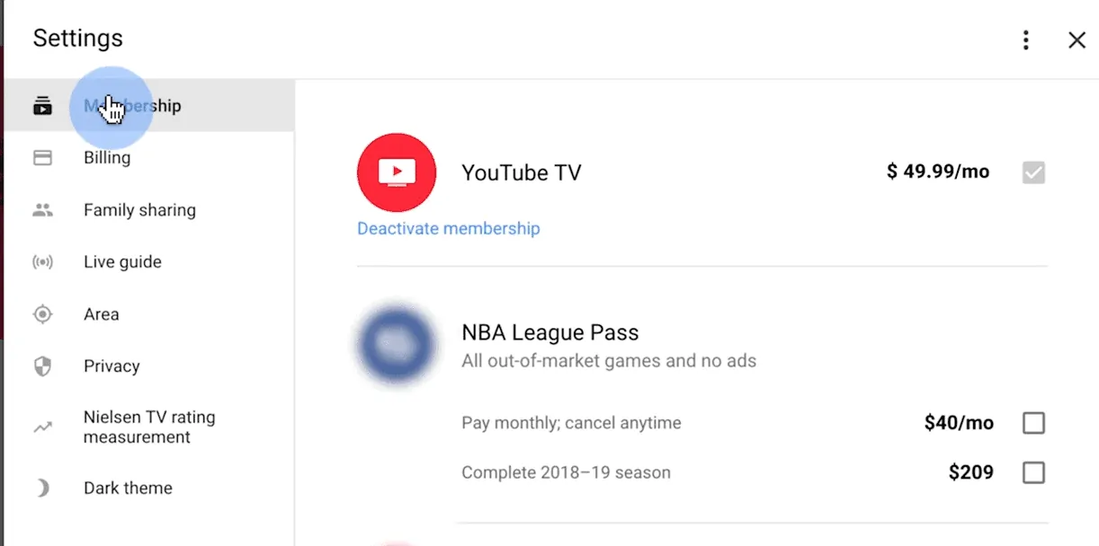 youtube tv membership