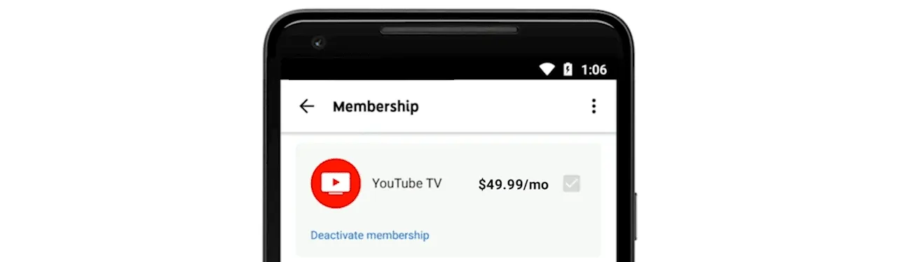 cancel youtube tv membership on android