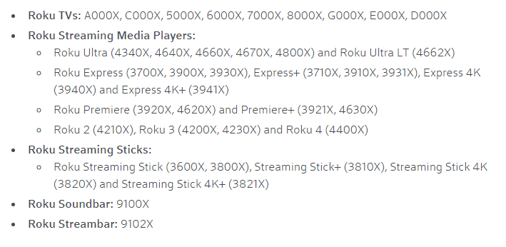 roku xfinity compatibility list