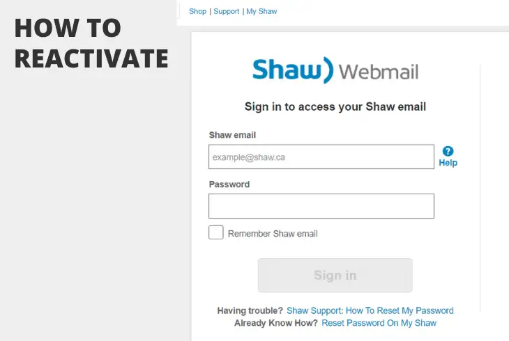 reactivate shaw email account