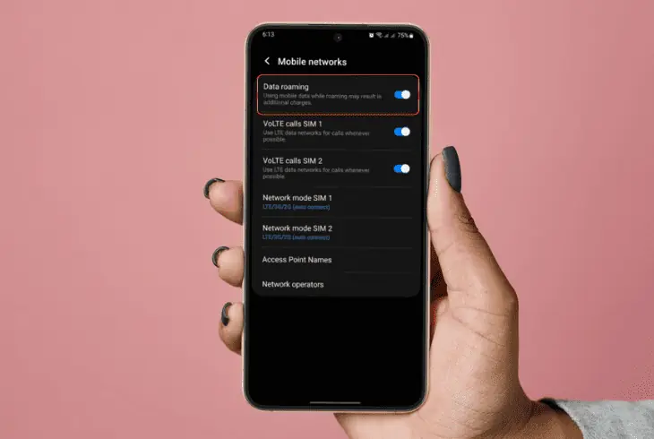check your phone’s data roaming settings