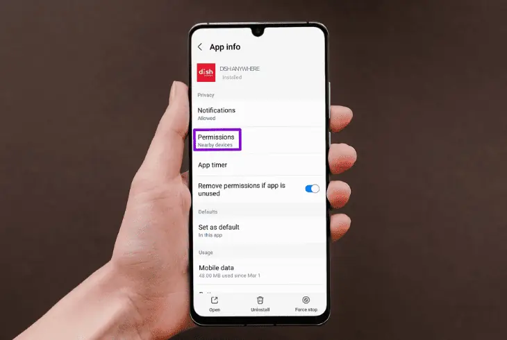 enable the permissions on app
