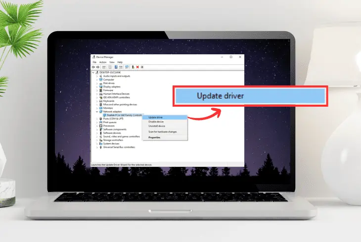 update the adapter drivers on your device