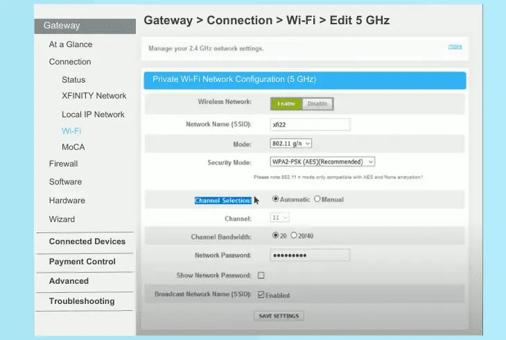 switch the 5 ghz frequency channel