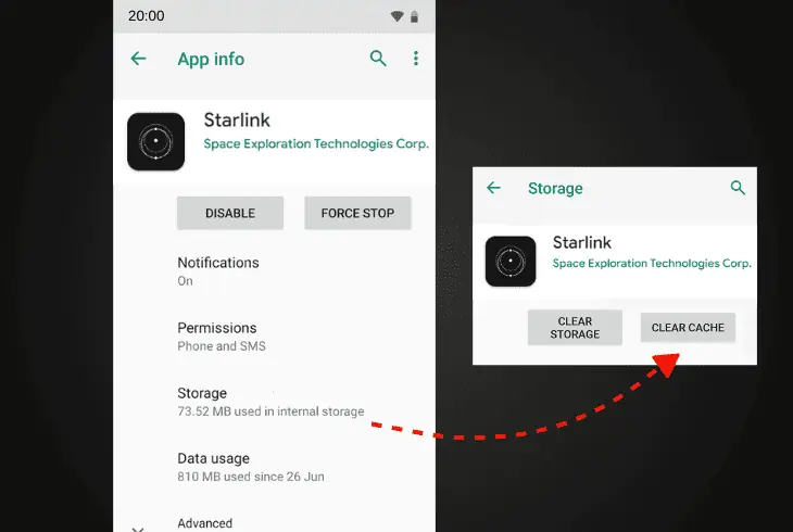 clear the starlink application cache