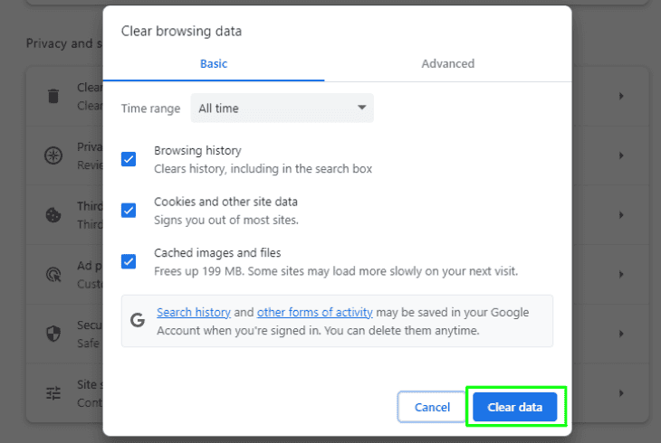 clear your browser's cache data
