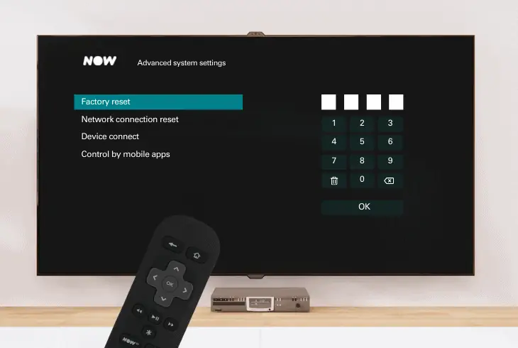 factory reset the now tv box
