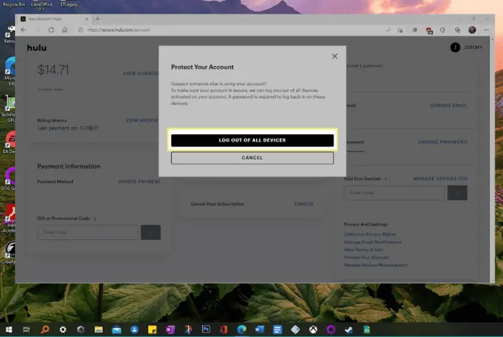 log out hulu account on all devices