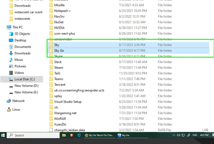 delete the sky go data folders