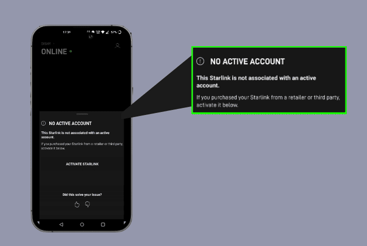 why does starlink says no active account