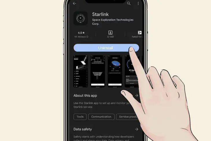 uninstall and download the starlink app