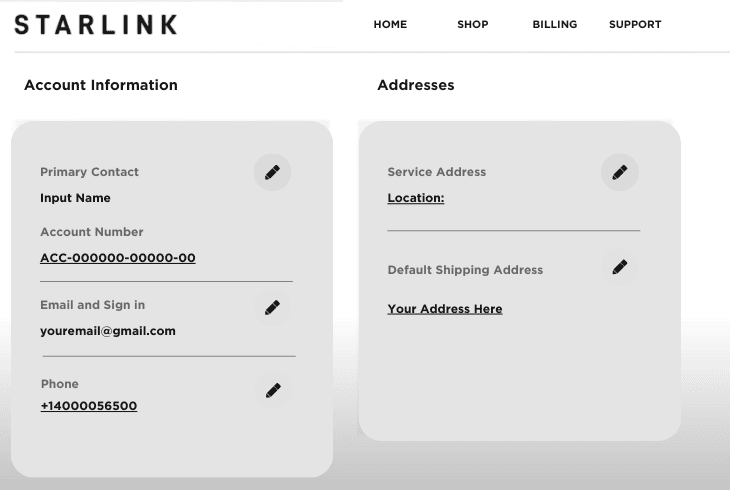 change the starlink service address