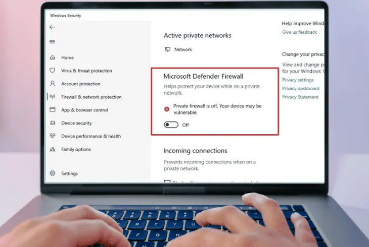 temporarily turn off device firewall