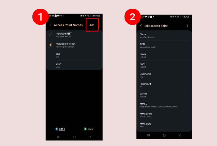 how to set vodafone apn for android