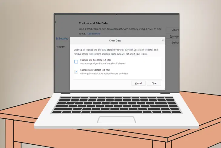 clear browser cache and cookies