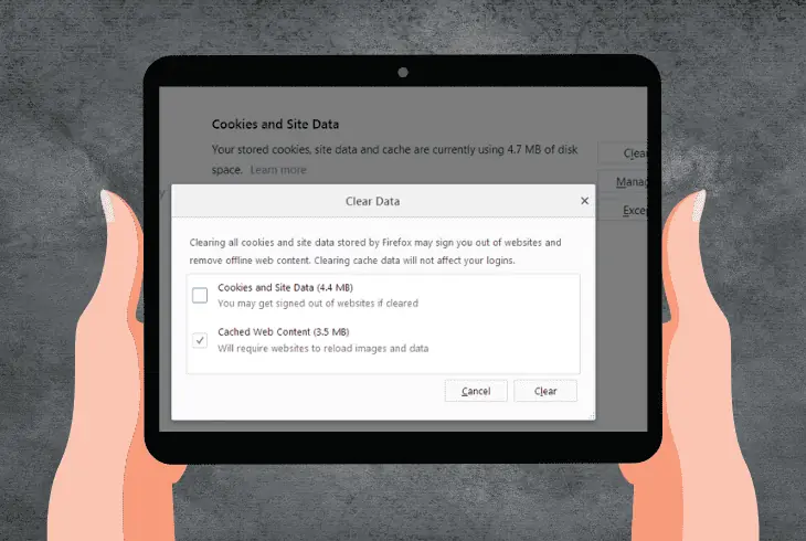 clear browser cache and cookies