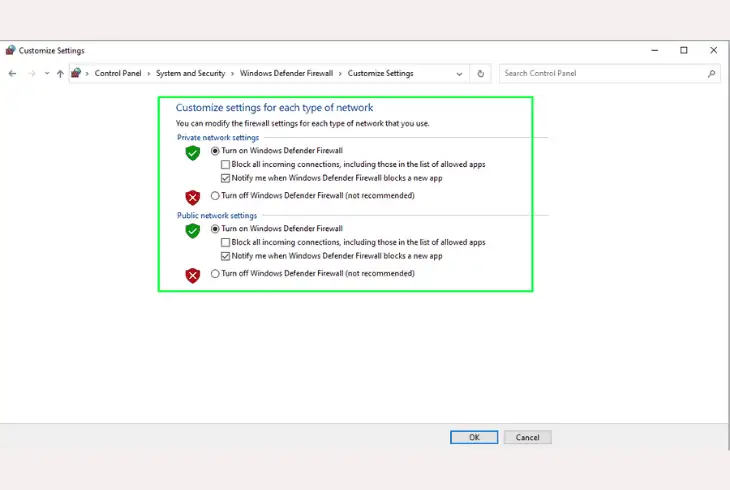 disable activated vpn or a firewall