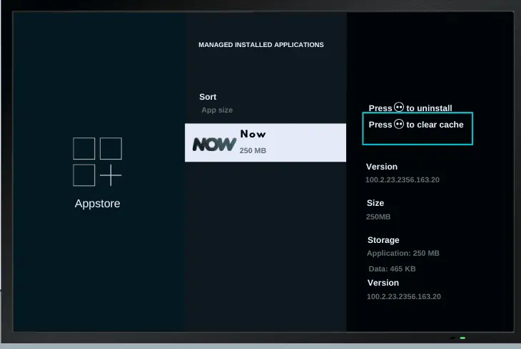 clear cache now tv app