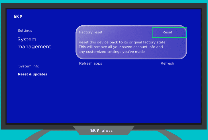 restore the sky glass factory settings