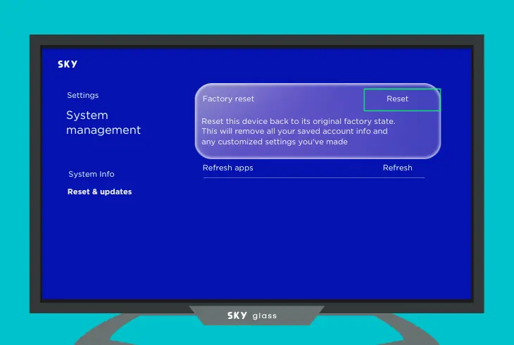 factory reset the sky glass tv