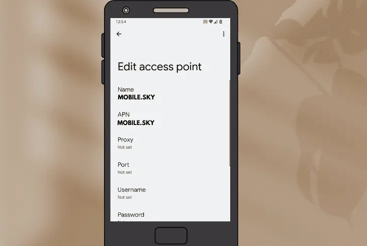 the sky mobile apn settings