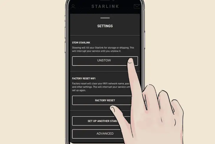 how to unstow starlink remotely