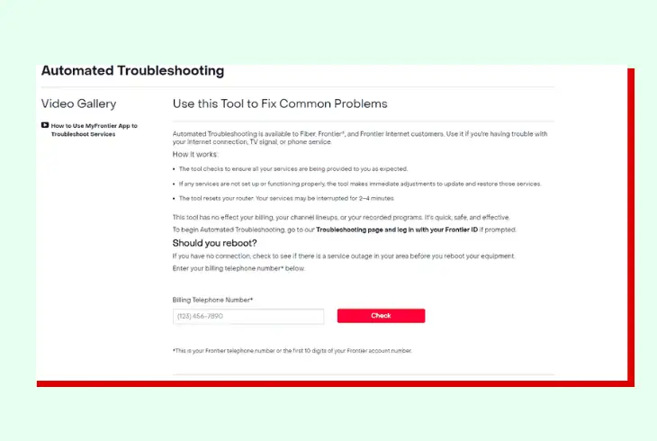 use frontier troubleshooting tool