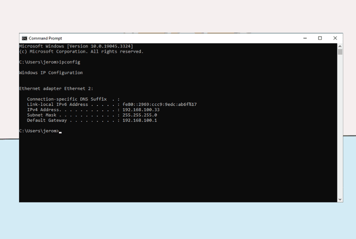 find the default gateway on windows