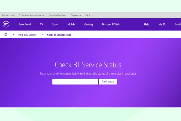 check for bt broadband outages
