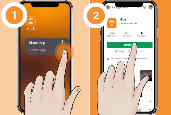 reinstall the hive mobile application