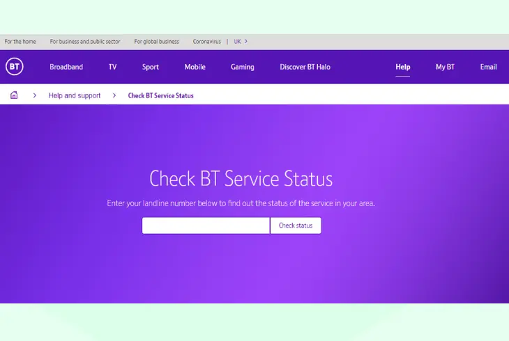 check for bt service outages