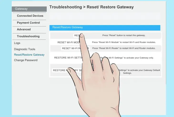 restart xfi gateway via the xfi website