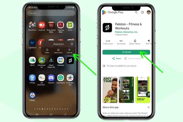 reinstall the peloton app on android