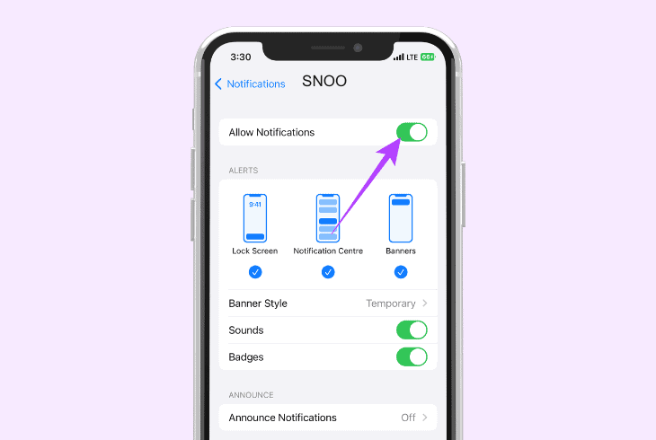 change snoo notification settings on apple’s ios