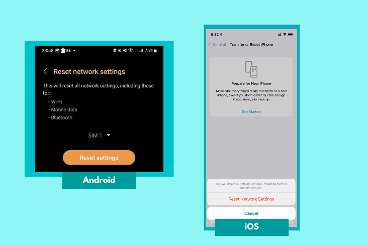 reset the mobile’s network settings