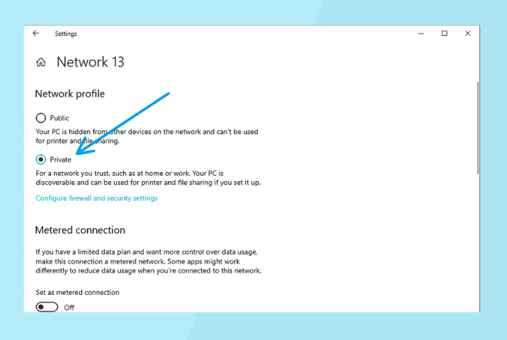 switch to a “private” network profile