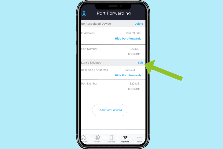 manage existing port forwarding profiles