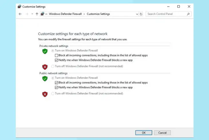 temporarily stop windows firewall