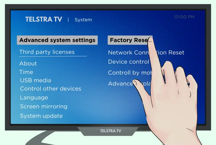 factory reset the telstra tv box