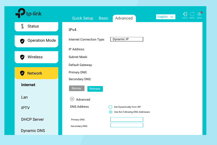 set tp-link dns through web gui