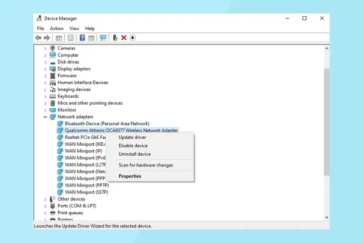 update the wireless adapter driver