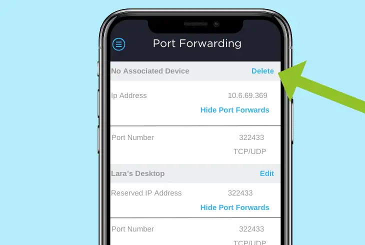 delete xfi port forwarding profiles