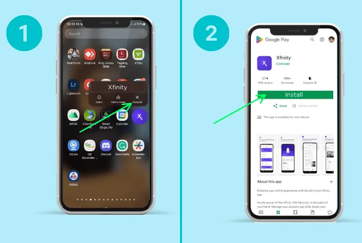 uninstall and install the xfinity app