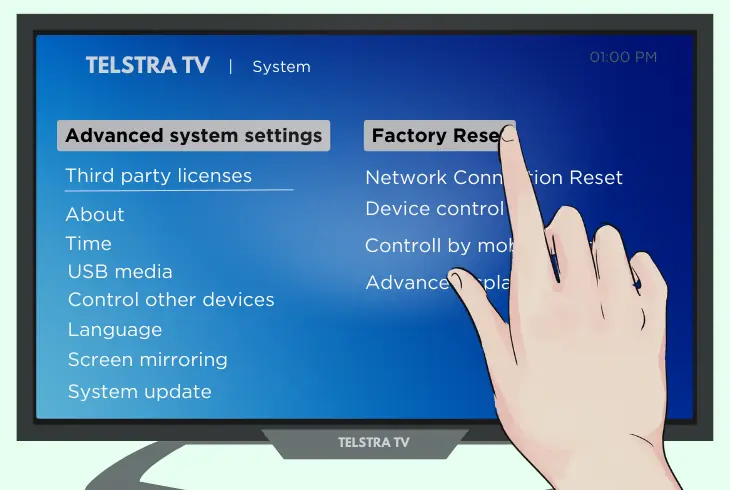factory reset the telstra tv box
