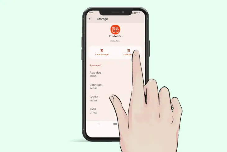 clear the foxtel go cache & data