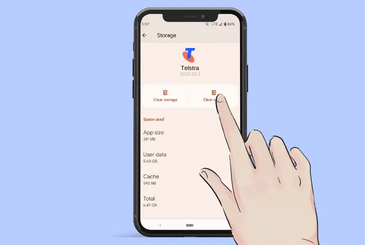 clear the telstra app’s cache & data