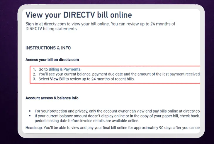 check your directv account