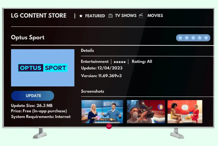 update optus sport app lg smart tv