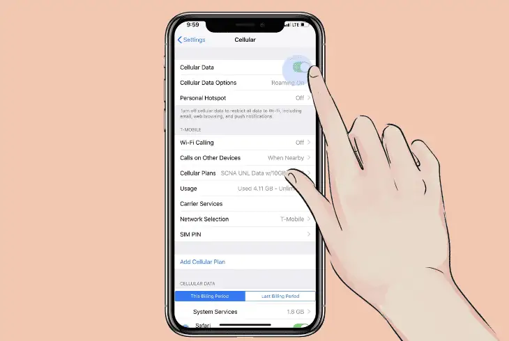 restart the mobile data on ios