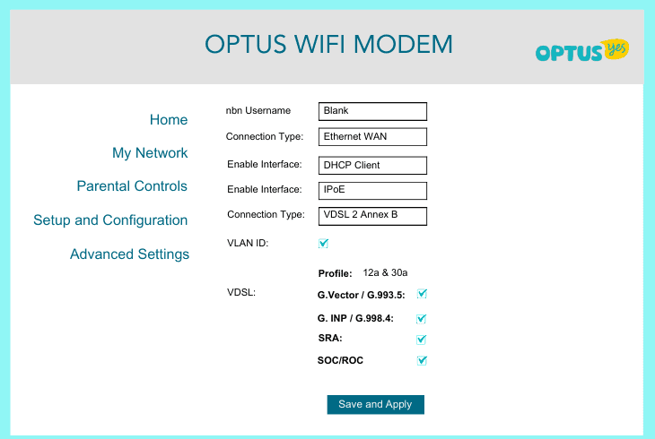 correct the modem’s nbn settings